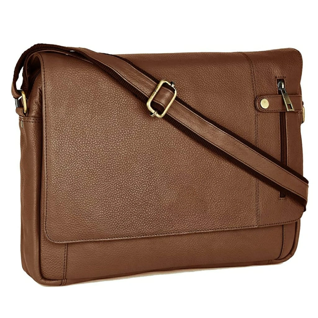 Elegance Brown buff Leather laptop Side Bag-1