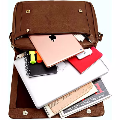 Elegance Brown buff Leather laptop Side Bag-3