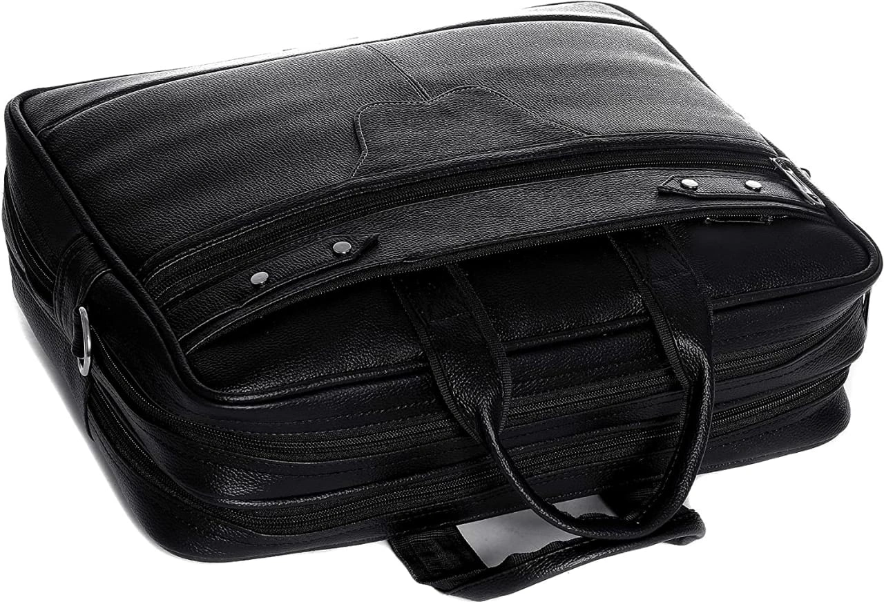 Eco-Friendly Black vegan Leather Laptop Messenger Bag Stylish &amp; Sustainable for Professionals-1