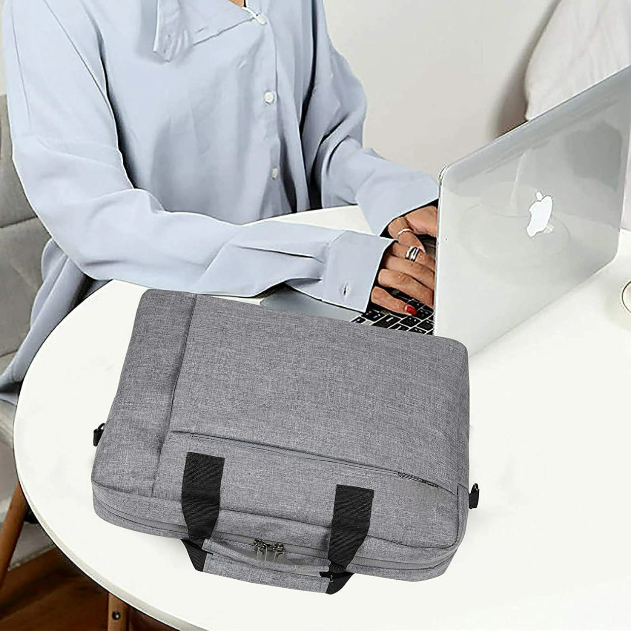 Grey Cotton Laptop Bag Affordable Luxury for Professionals-2