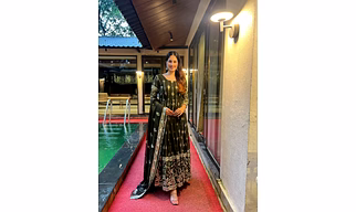 Green Goergette Readymade Embroidery Anarkali Suit