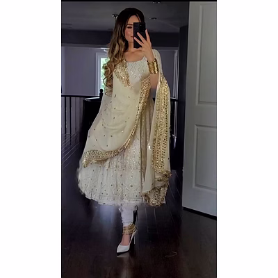 white goergette readymade anarkali suit