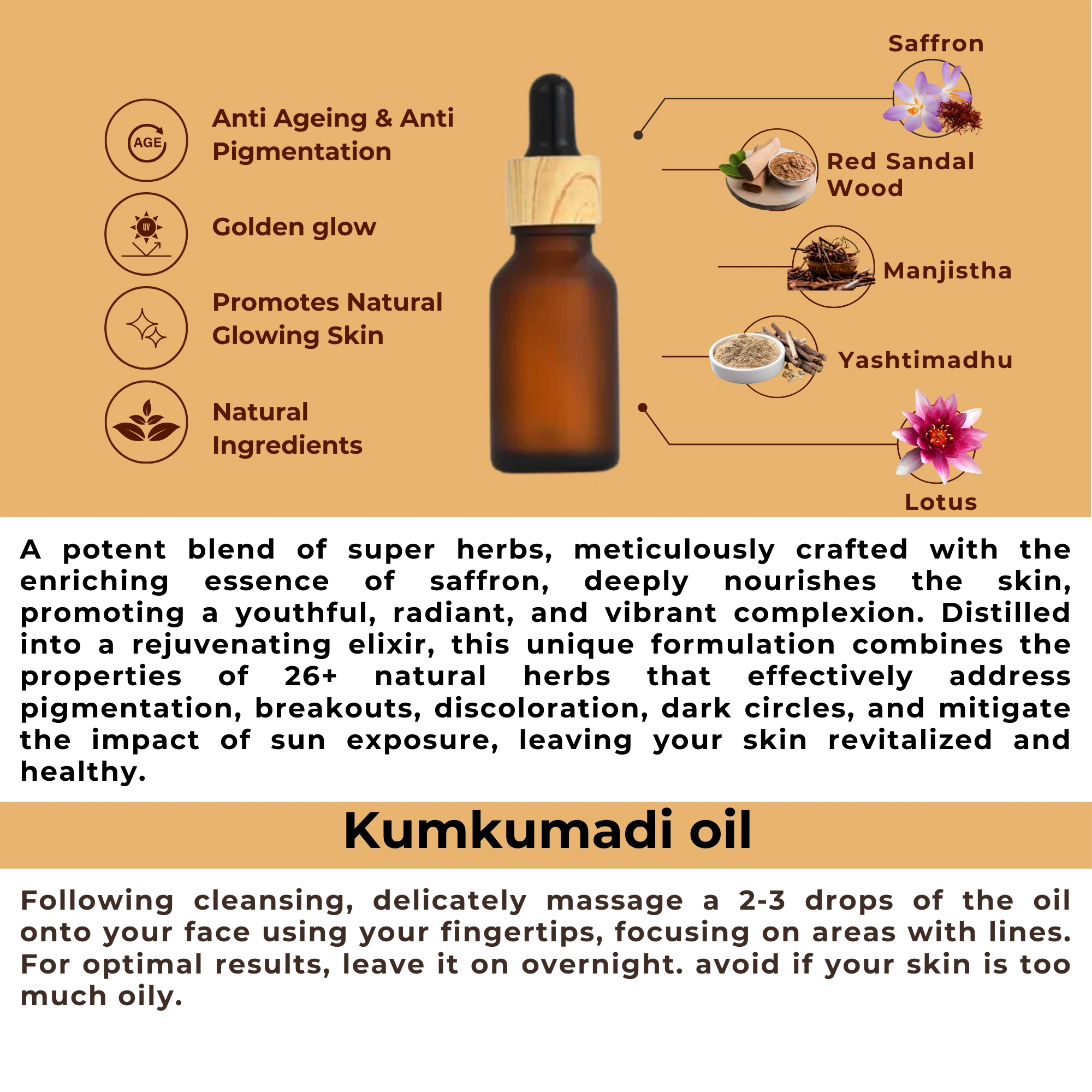 Kumkumadi Face Oil - Anti-Aging &amp; Skin Brightening Ayurvedic Oil with Saffron &amp; 26+ Super Herbs |-3