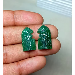 pair set natural emerald carving, natural emerald loose gemstone, carving for making jewelry, pendants, necklace. 27 cts. # s-822