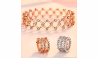 Zig-Zag Style Silver Ring Bracelet with Rose Gold Plating & CZ Stones