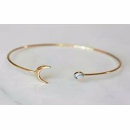 celestial moon silver cuff bracelet with cz stone (gold plated)