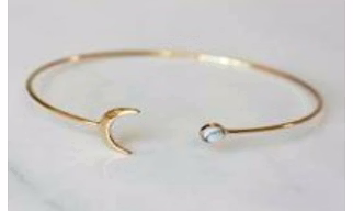 Celestial Moon Silver Cuff Bracelet with CZ Stone (Gold Plated)