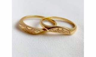 Sun Moon Engraved Gold Band Ring