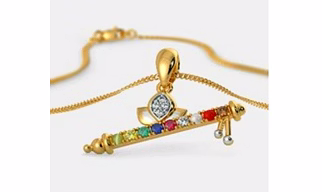 Navratna Designer Gold Pendant Necklace