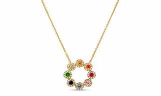 Gold Plated Sterling Silver Rainbow Gemstone Halo Circle Pendant