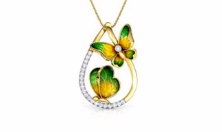 Gold Plated Enamel Butterfly Teardrop Pendant with CZ Accents