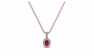 Rose Gold Finished Sterling Silver Oval Ruby-Red Halo Pendant with CZ Accents