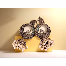 bucciato gold-silver plated contemporary jhumkas earrings