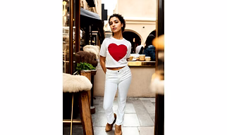 Round neck love knitted casual short top ice silk