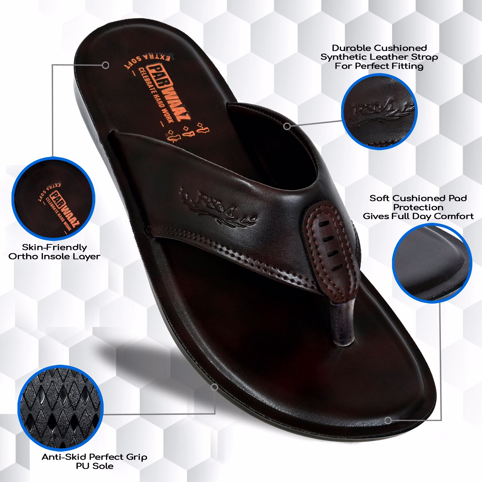 premium high-quality pu material men's slippers with cushioned footbed