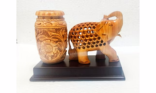 10.16 cm wood pen stand Under cut elephant