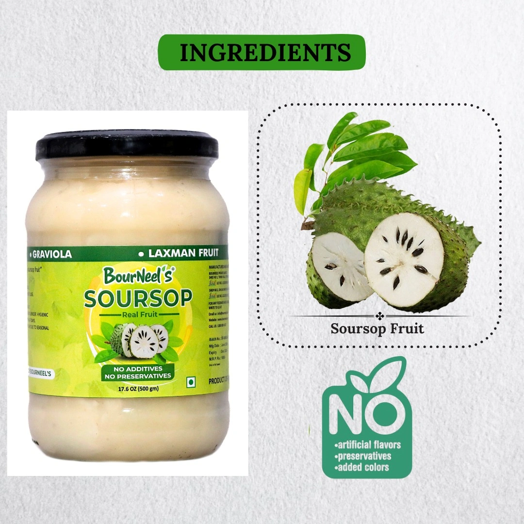 BourNeel's® Soursop Fruit Jar 500 gm Pack of 1 | No Preservatives | Immunity &amp; Energy Booster | Organic Natural &amp; Real Healthy Graviola Laxman Phal Fruit | High Vitamin C |-3