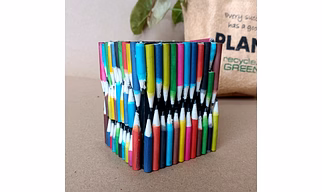 Eco-friendly Desk Organizer | MLP Recycled Plastic Body | Recycled Natural Coloured Paper Pencil Art Work