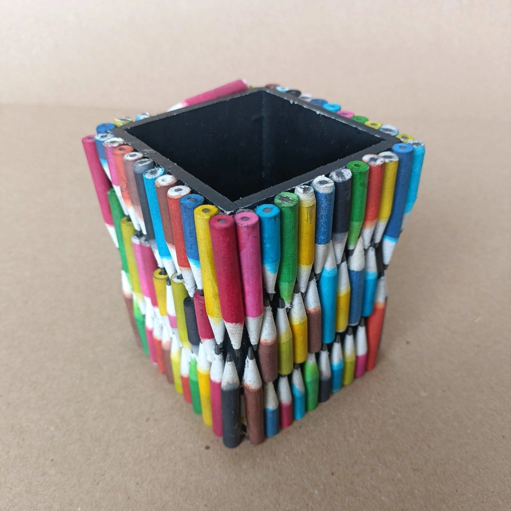 Eco-friendly Desk Organizer | MLP Recycled Plastic Body | Recycled Natural Coloured Paper Pencil Art Work-100-399-6