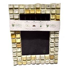 eco-friendly | e-waste computer white keys & plastic (mlp - multi layered plastic) recycled | double key | photo frame | 4" x 6"