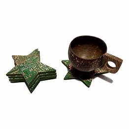eco-friendly | ewaste circuit & plastic (multi layered plastic) recycled | tea & coffee coasters | star shape | set of 5