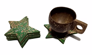 Eco-friendly | Ewaste Circuit & Plastic (Multi Layered Plastic) Recycled | Tea & Coffee Coasters | Star Shape | Set of 5