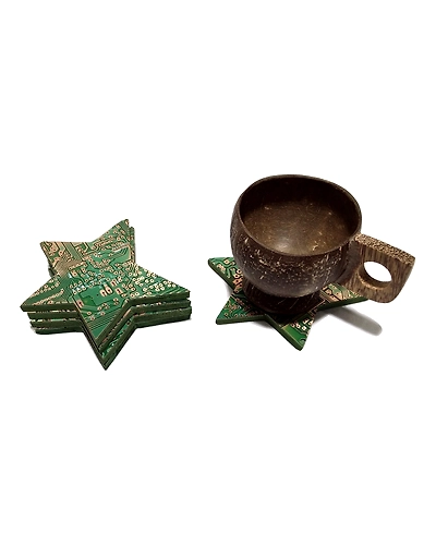 Eco-friendly | Ewaste Circuit &amp; Plastic (Multi Layered Plastic) Recycled | Tea &amp; Coffee Coasters | Star Shape | Set of 5-12622340
