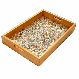 eco-friendly | mix plastic recycled base | upcycled wood handle | serving tray | 12" x 18"