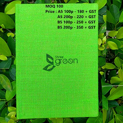 sot big | green jute cover | brown recycled paper | colour branding on pages