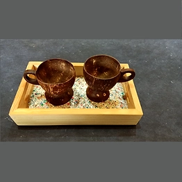 Ecofriendly | Plastic Recycled Tray | Upcycled Wood Handle | Coconut Shell Coffee Cups