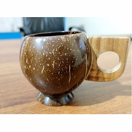 ecofriendly | upcycled coconut shell coffee cup | wooden handle