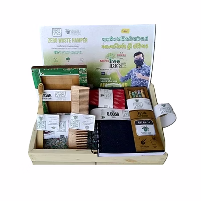 zero waste hamper | recycled diary, photo frame, pen set, tray, tote bag | bamboo brush | wood comb