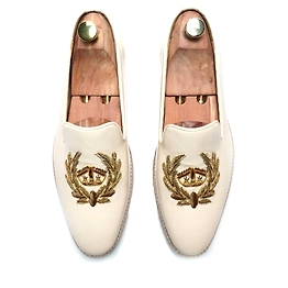 Embroidery White Loafer Formal shoes For Men Party Wear Handmade Shoes