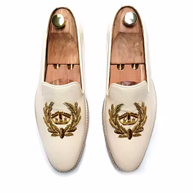 Embroidery White Loafer Formal shoes For Men Party Wear Handmade Shoes