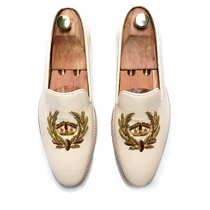 Embroidery White Loafer Formal shoes For Men Party Wear Handmade Shoes-Sp-3