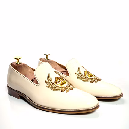 Embroidery White Loafer Formal shoes For Men Party Wear Handmade Shoes-1