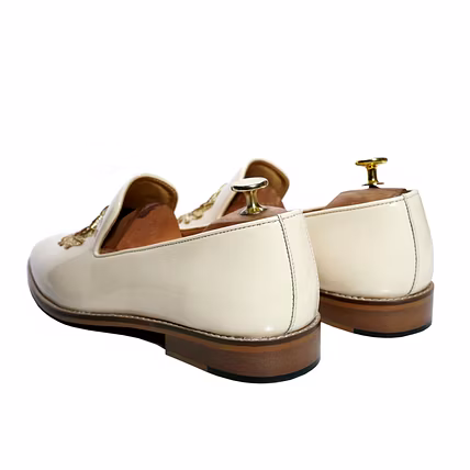 Embroidery White Loafer Formal shoes For Men Party Wear Handmade Shoes-3
