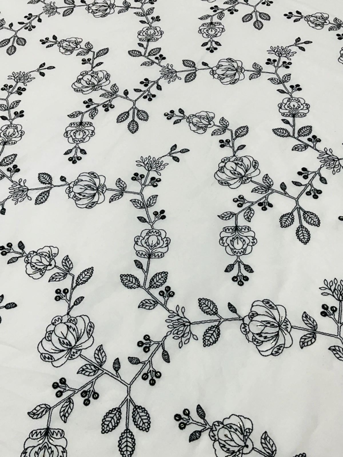 Black Thread With Sequence Embroidery Cotton Designer Fabric-4