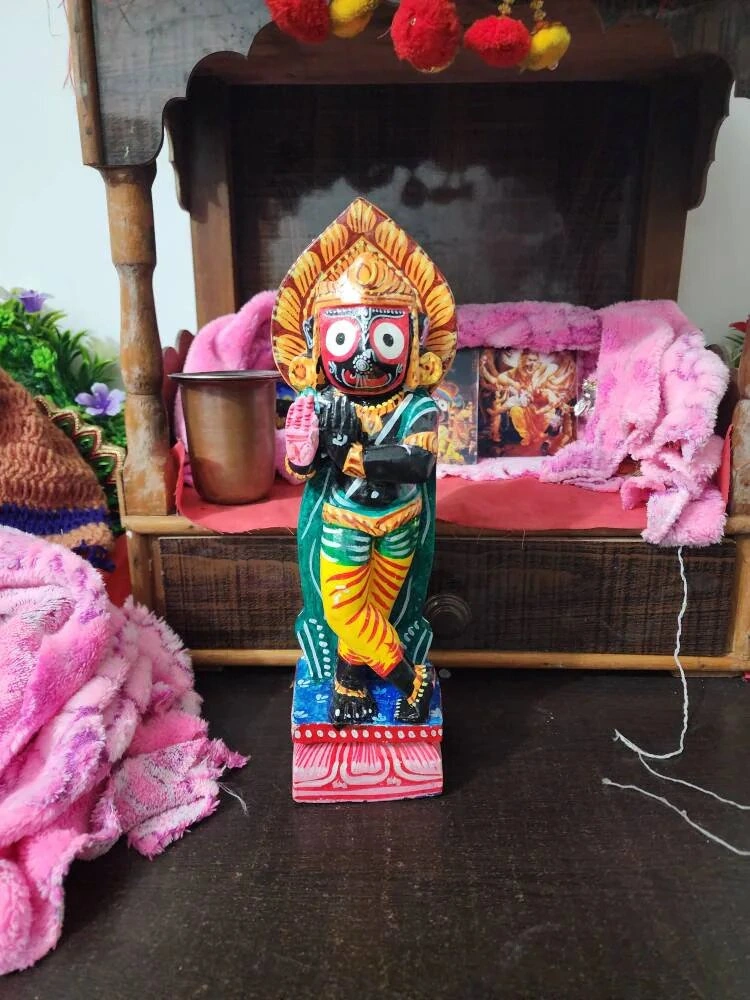 12inch/30cm Jagannath Krishna Murti ,two God in One Form Black Marble Dust Statue , Two in One God ,upper Face Jagannath Down Face Krishna.-3