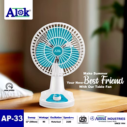 alok table fan 12"