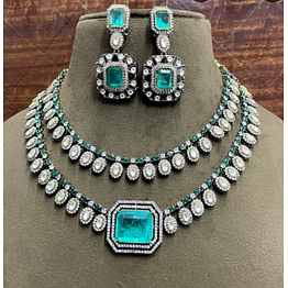colour double layer stone necklace