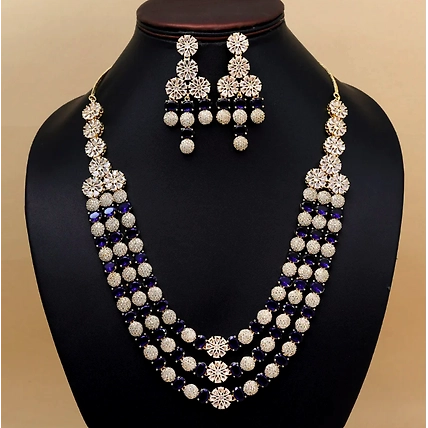 Blue Color American Diamond Necklace-12586216