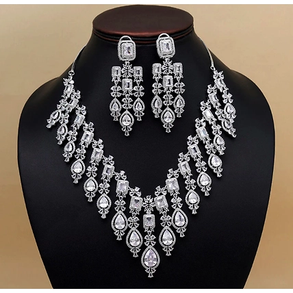 Silver Color American Diamond Necklace-12586218