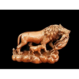 Majestic Handcrafted Teakwood Lion and Deer