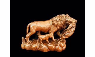 Majestic Handcrafted Teakwood Lion and Deer