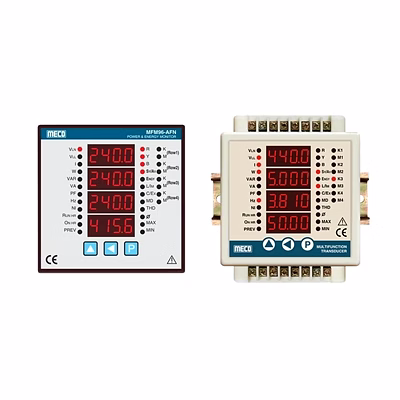 meco 1 phase & 3 phase multifunction power & energy meter / transducer with m. d & t. h. d. – trms with rs – 485 communication (model : mfm-96afn, mft-96afn din rail)