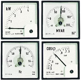 meco electronic analog type w, var, pf and hz meters