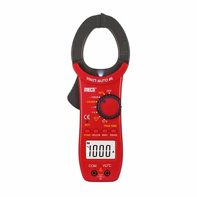 meco 3-1/2 digit 2000 counts 1000a ac auto / manual ranging digital clampmeter with temperature – trms (model : 2502t-auto bl)