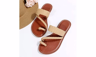 Chidambra Collections Braided Toe Ring Thong Flats Sandals for Women