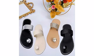 Chidambra Collections Women's Toe Ring Flats | Ladies Chappal Flip-Flop